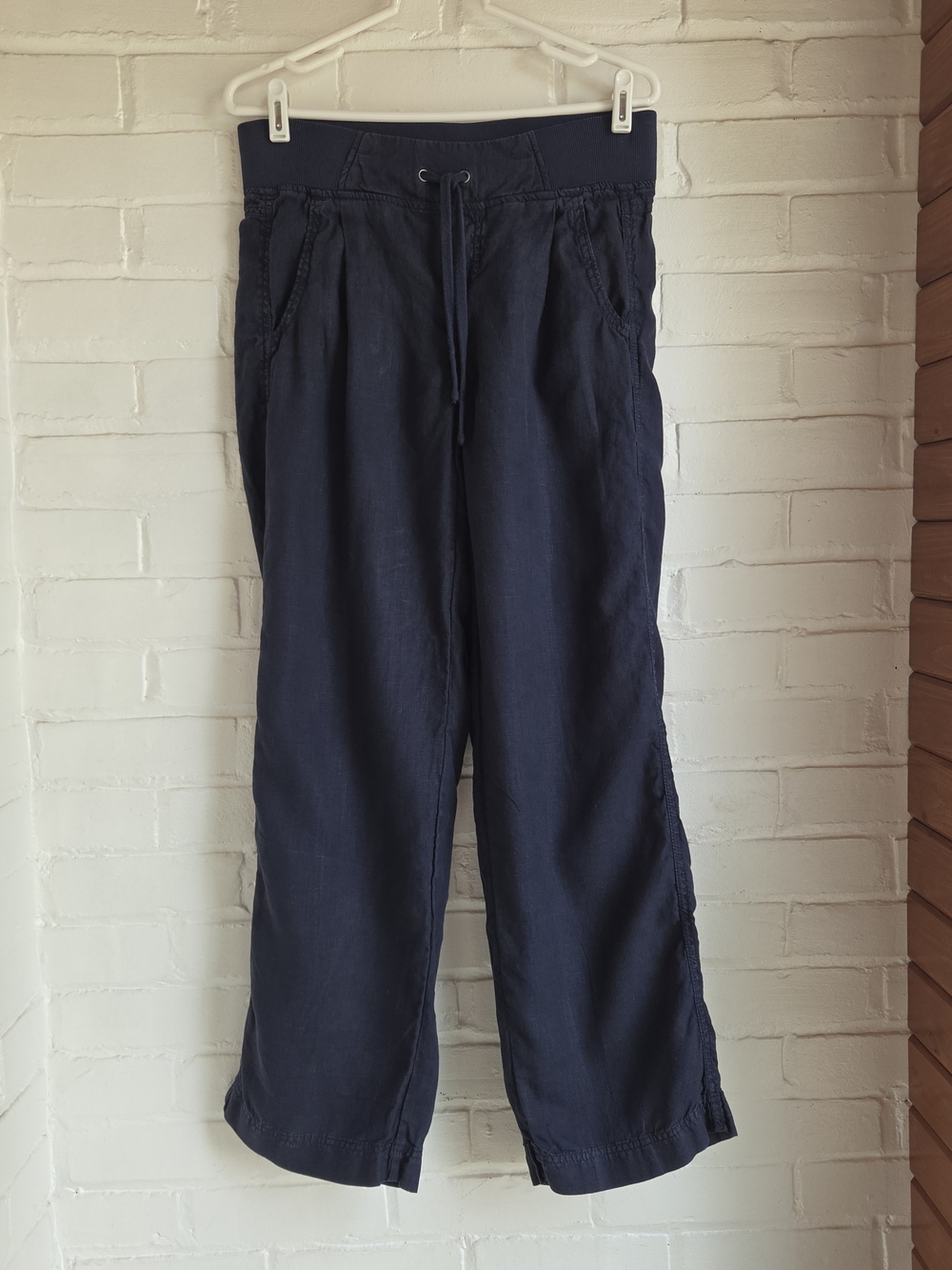 Athleta Reverie Blue Linen Pants Womens Size 4 Lagenlook Loose Relaxed Casual